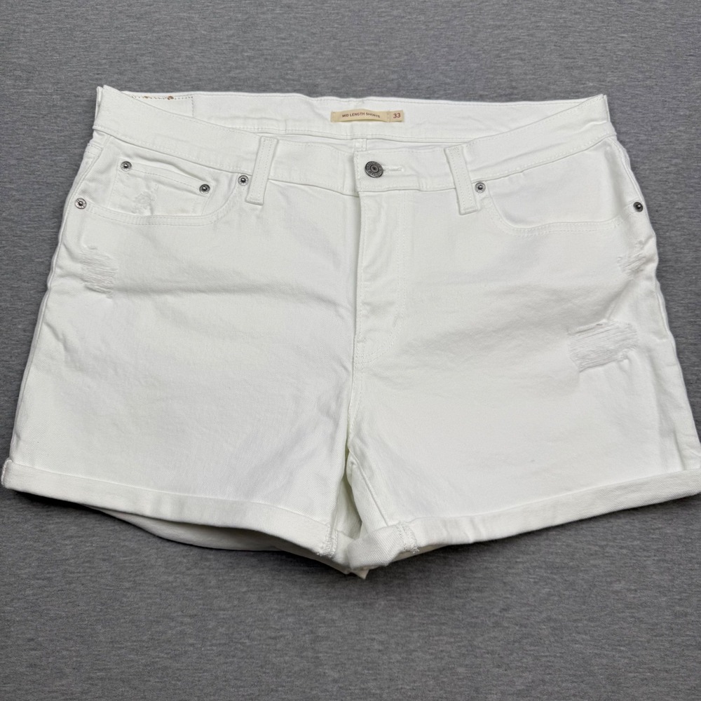 Levis Womens White Mid Length Distressed Denim Shorts Size 33 29965-0045